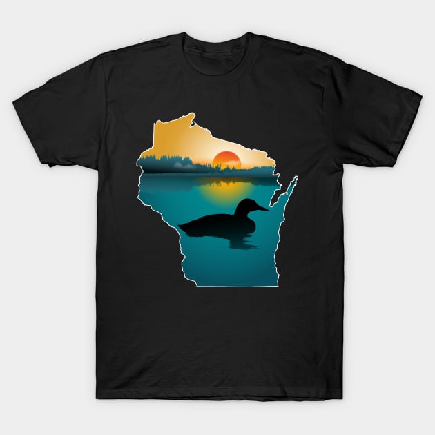 Wisconsin Loon Sunset T-Shirt by BirdsEyeWorks